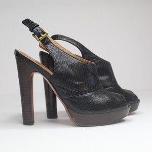 COACH Peep-Toe Black  Leather Platform Heel Size 7.00